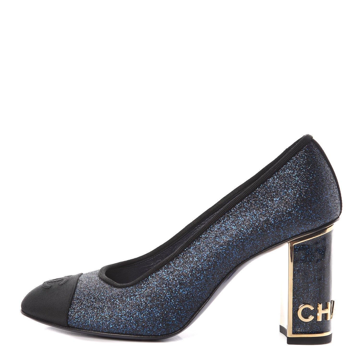 Chanel Glitter Grosgrain Cap Toe Logo Pumps 36.5 Blue 1 of 11