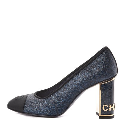 Chanel Glitter Grosgrain Cap Toe Logo Pumps 36.5 Blue 1 of 11