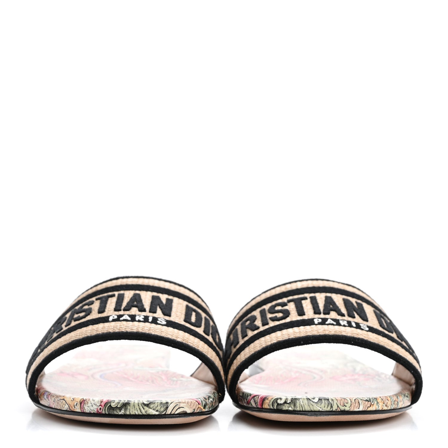 Christian Dior Straw Embroidered Cabinet De La Mer Dway Flat Slide Sandals 38.5 Multicolor 3 of 9