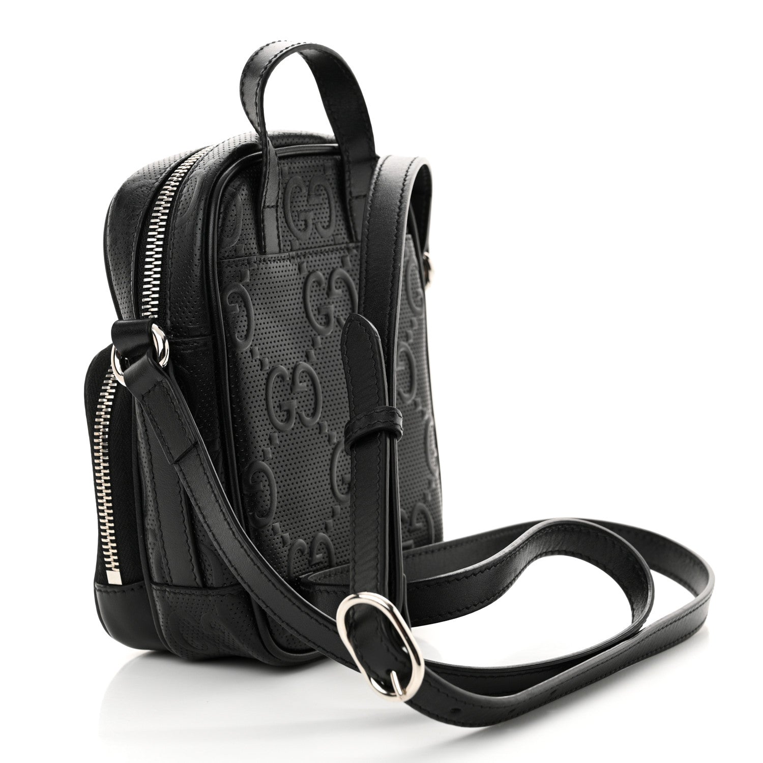 Gucci Calfskin GG Tennis Embossed Mini Double Zip Messenger Bag Black 3 of 12