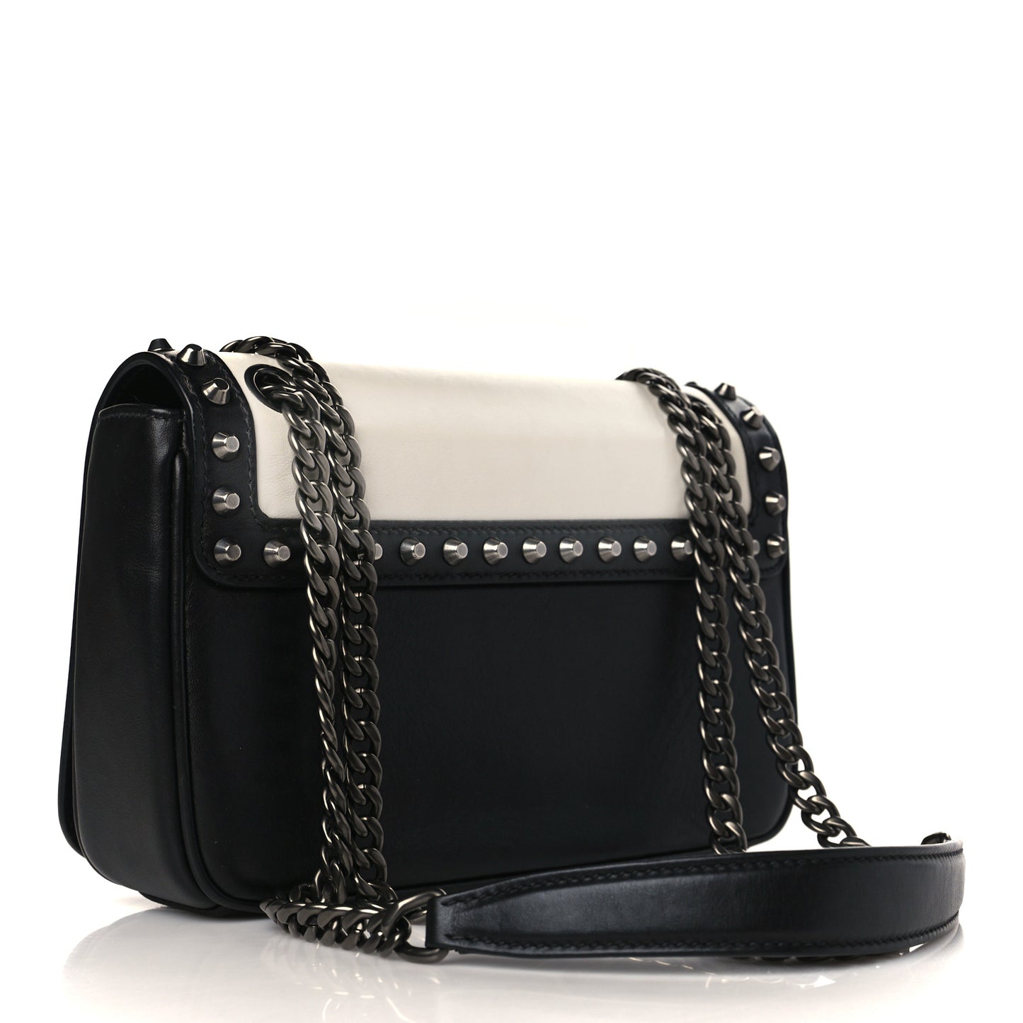 Vitello Studded Crossbody White Black