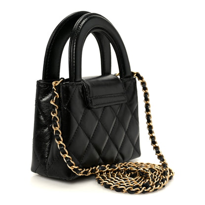 Chanel Shiny Aged Calfskin Quilted Mini Nano Kelly Shopper Black 3 of 10