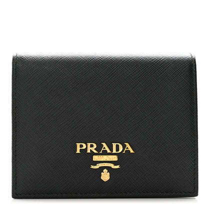 Prada Saffiano Metal Bi-Fold Wallet Black 1 of 8