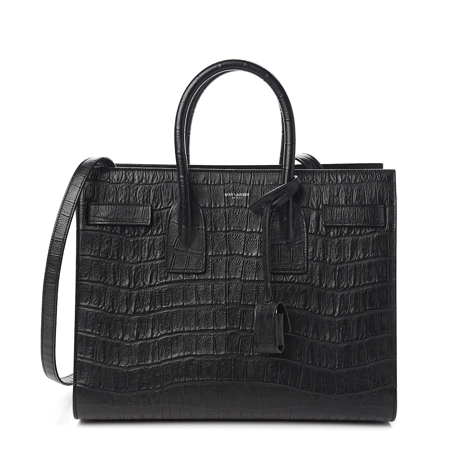 Saint Laurent Calfskin Crocodile Embossed Small Sac de Jour Black 1 of 9