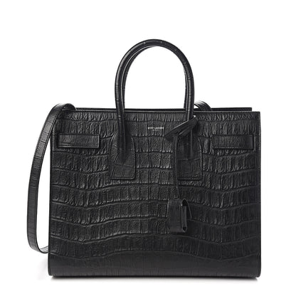 Saint Laurent Calfskin Crocodile Embossed Small Sac de Jour Black 1 of 9