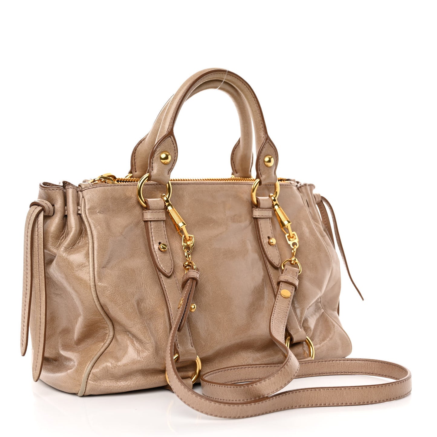 Vitello Shine Double Zip Tote Cammeo
