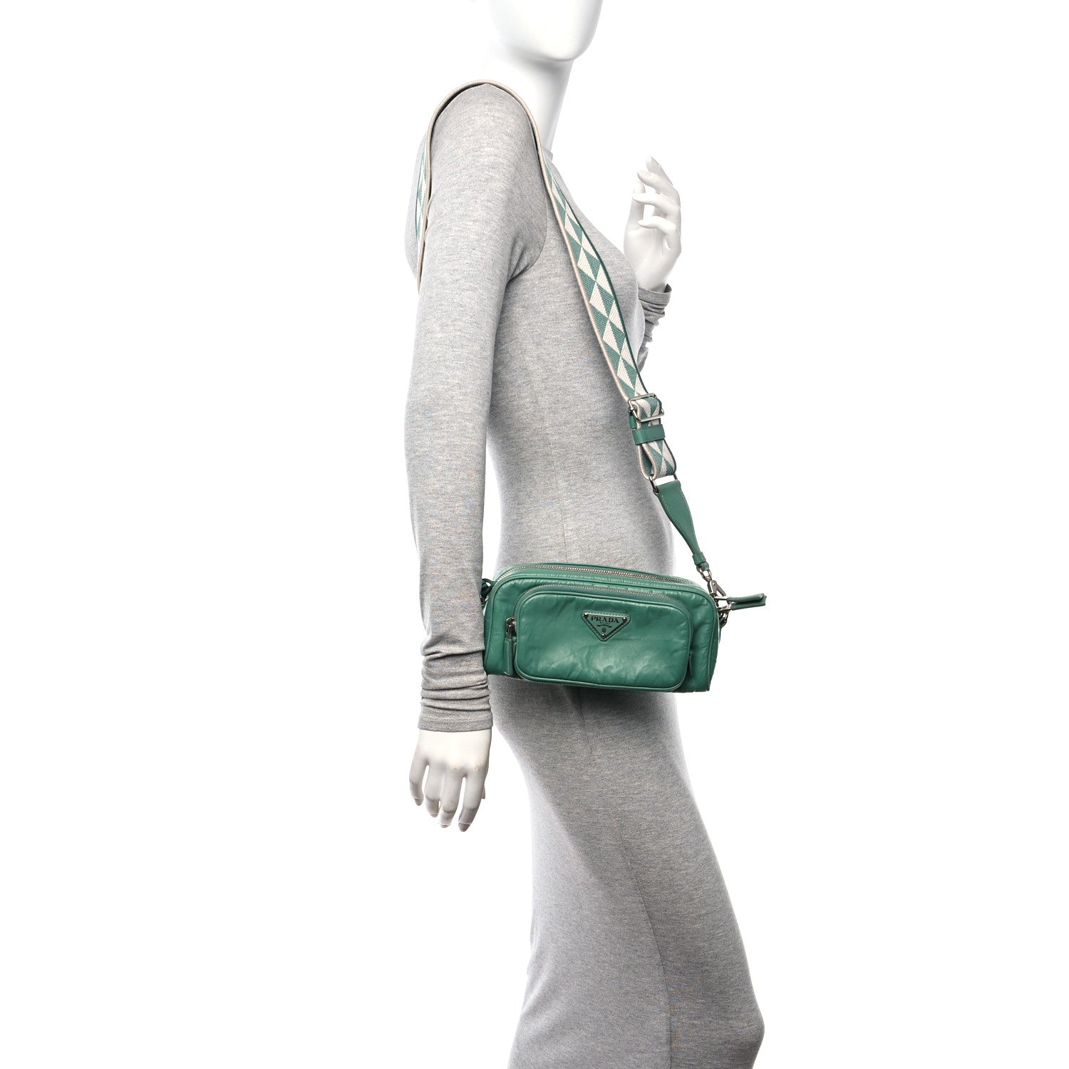 Prada Nappa Antique Multi-Pocket Shoulder Bag Green 2 of 10