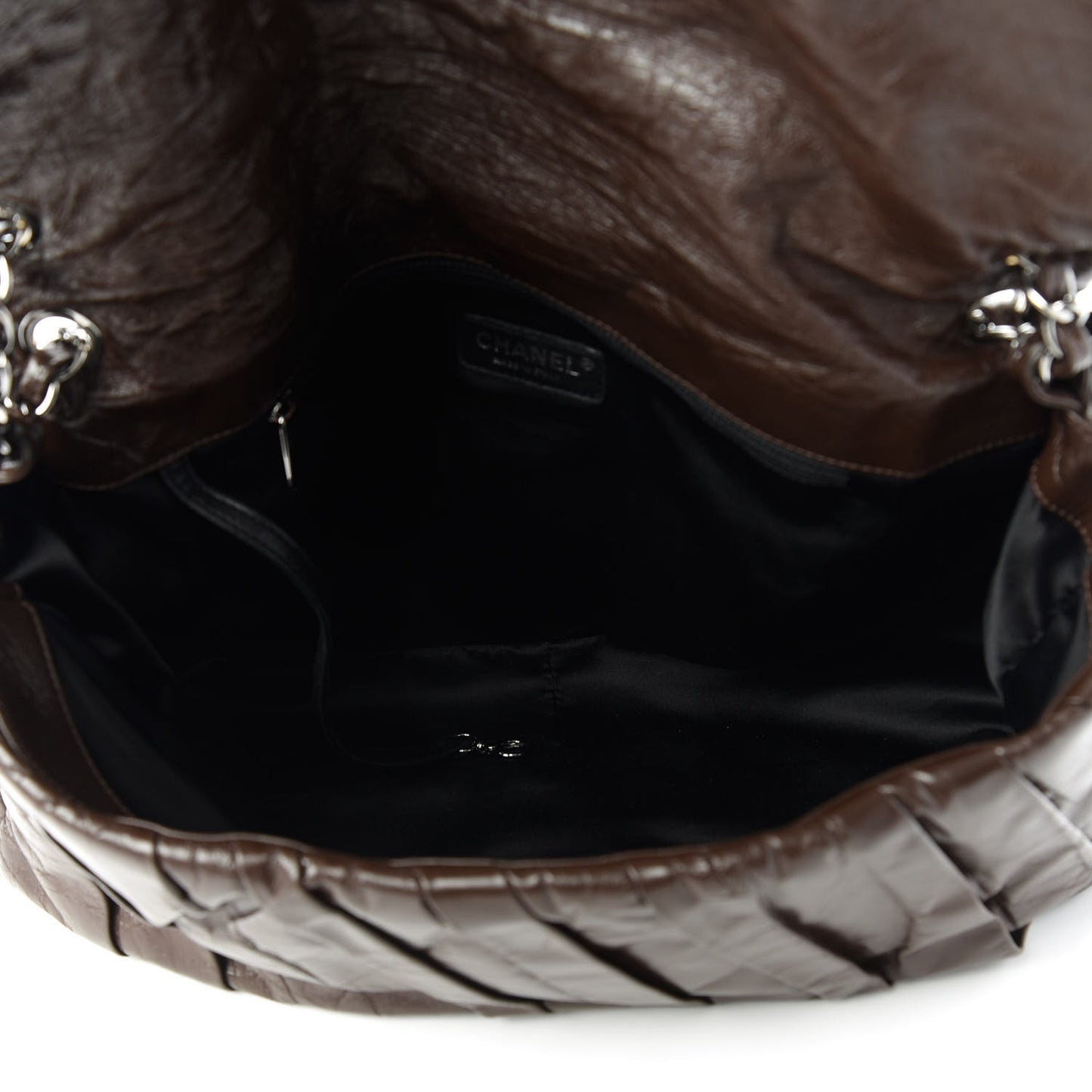Glazed Calfskin Twisted Maxi Flap Dark Brown