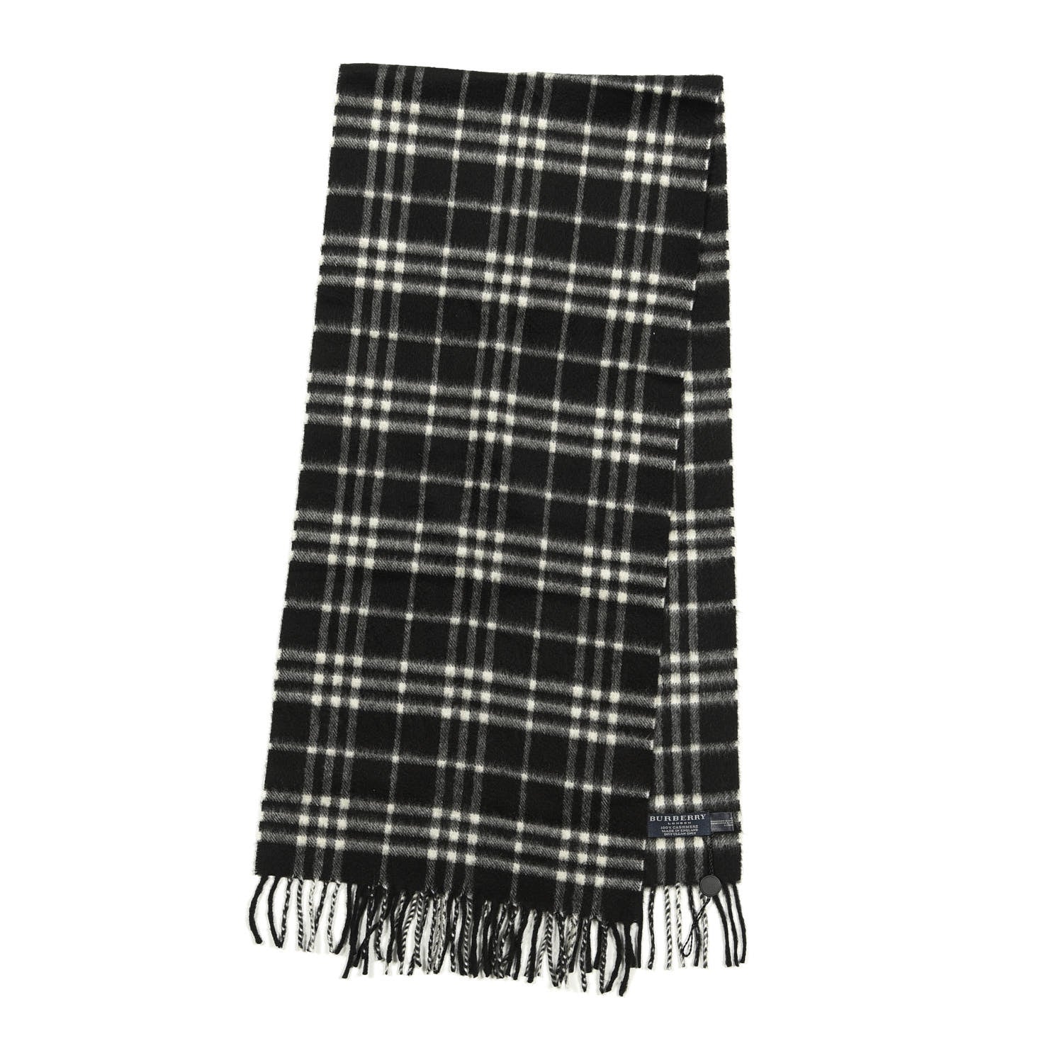 Burberry Cashmere Classic Check Fringe Scarf Black 2 of 3