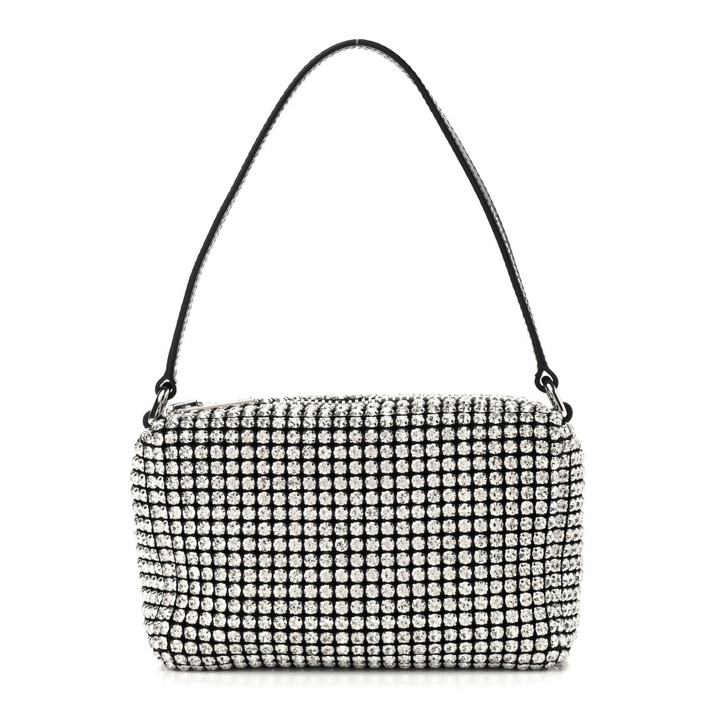 Mesh Crystal Rhinestone Mini Heiress Pouch Black Silver