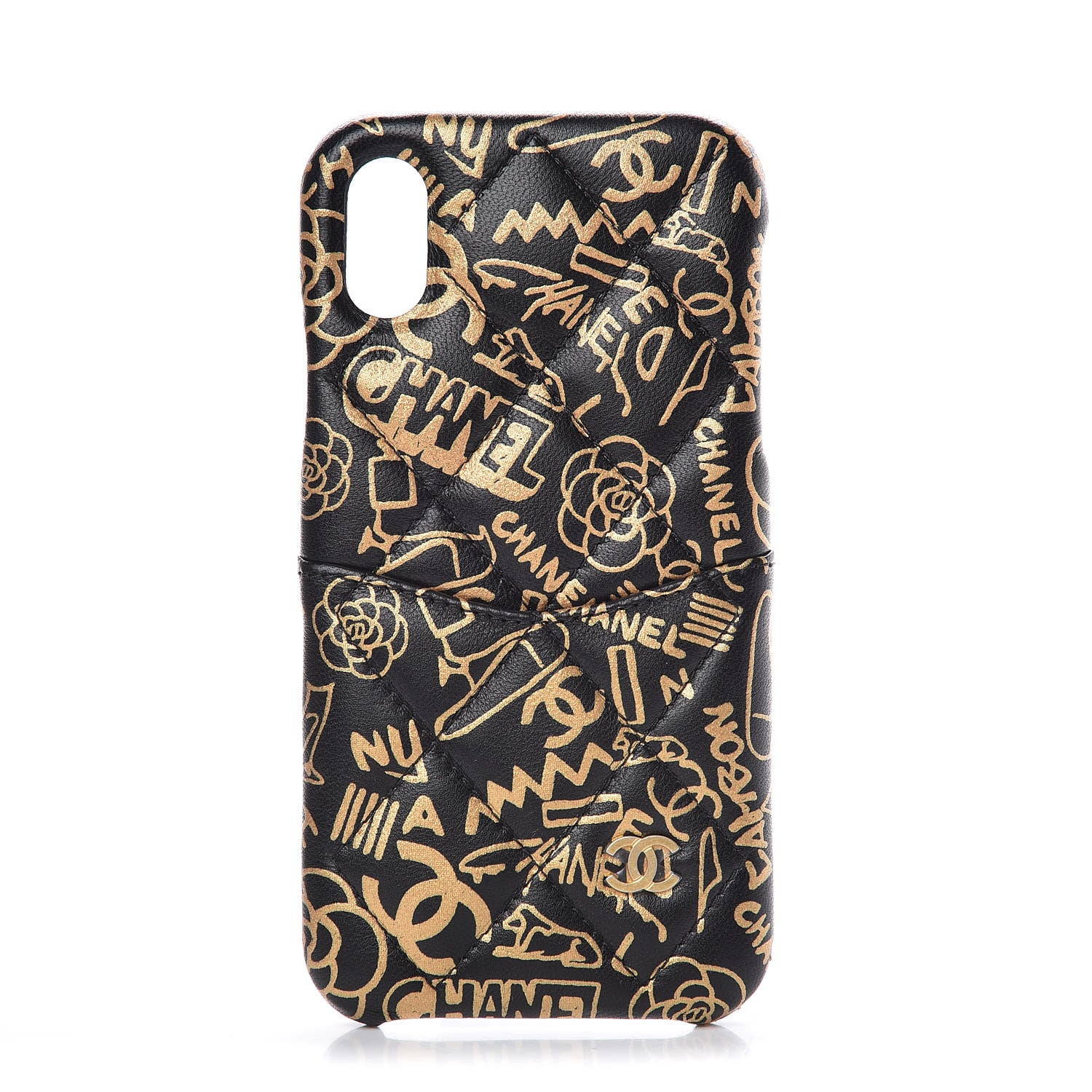 Chanel Lambskin Quilted iPhone X Coco Tech Egyptian Graffiti Case Black Gold 1 of 7