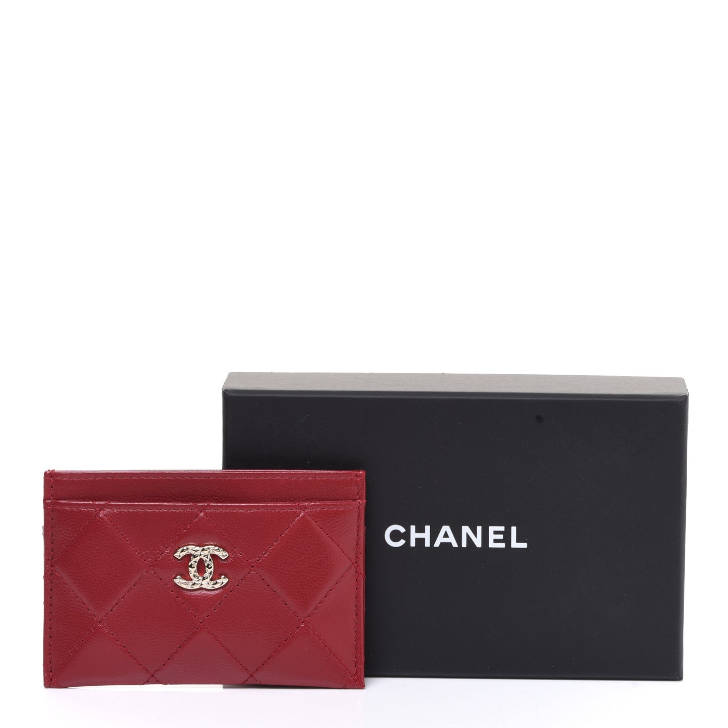 Lambskin Quilted Brilliant Card Holder Red
