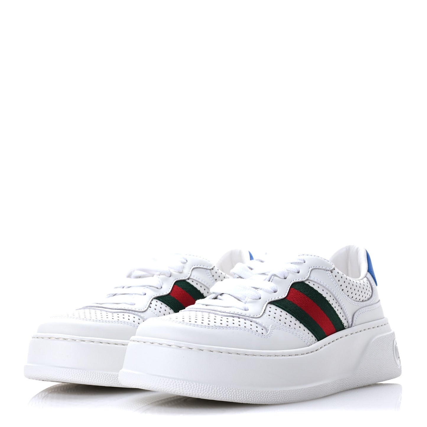 Calfskin Web Perforated Womens Platform 55mm Sneakers 38.5 White Bright Splash