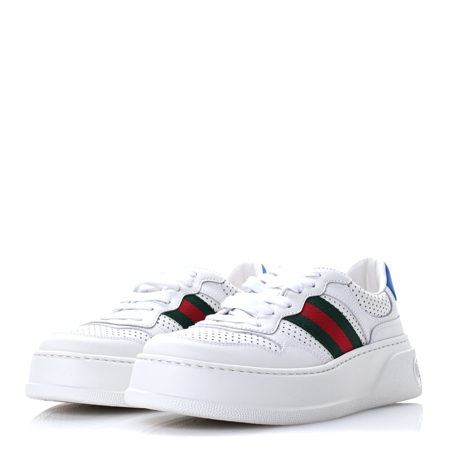 Gucci Calfskin Web Perforated Womens Platform 55mm Sneakers 38.5 White Bright Splash 4 of 9
