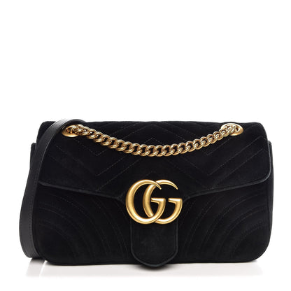 Gucci Velvet Matelasse Small GG Marmont Shoulder Bag Black 1 of 7