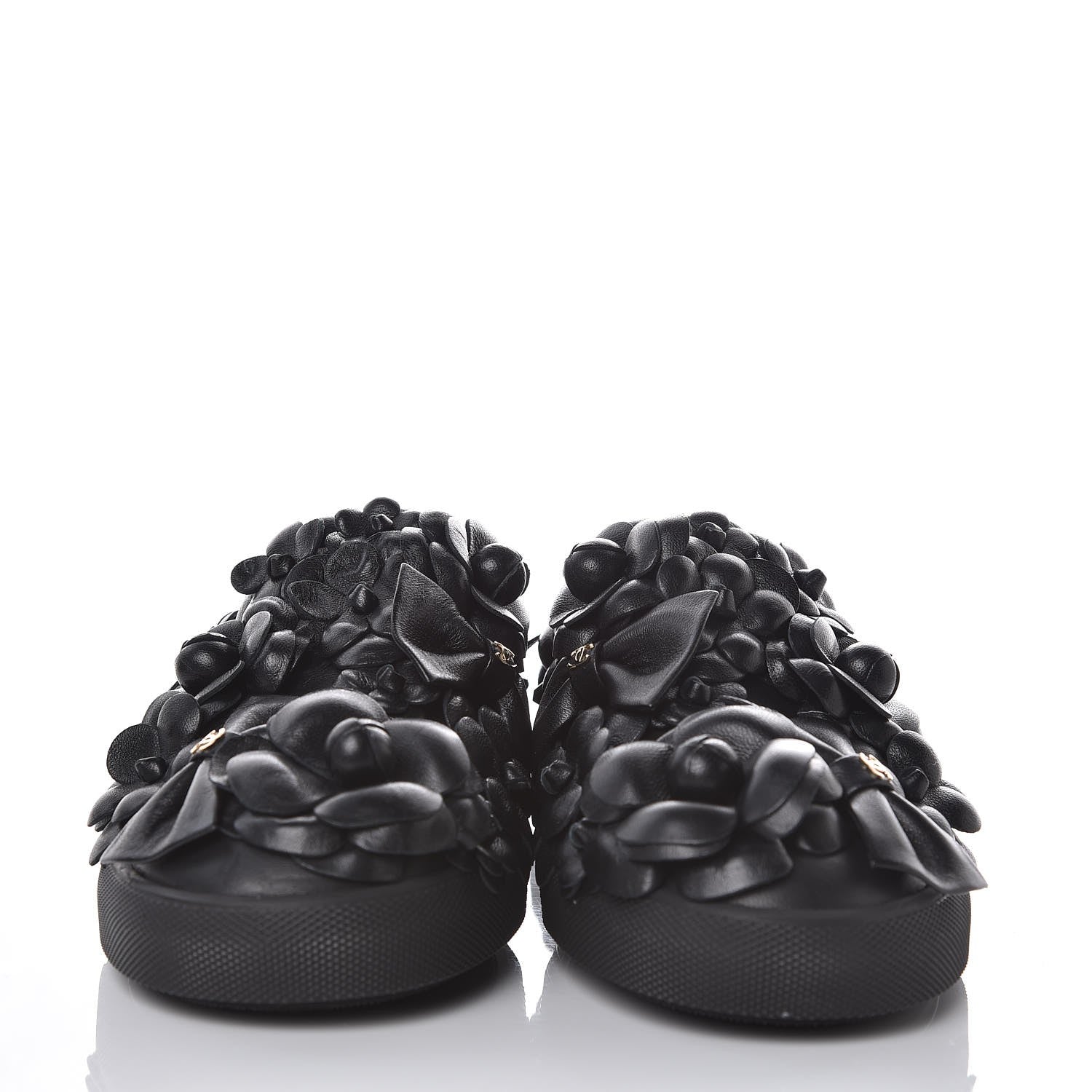 Chanel Calfskin Camellia Slip On Sneakers 37.5 Black 2 of 8