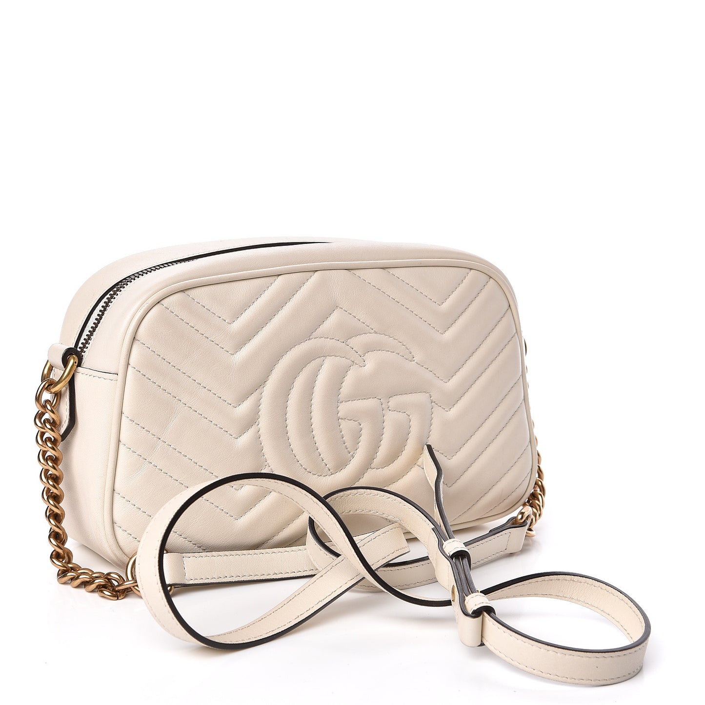 Calfskin Matelasse Small GG Marmont Chain Shoulder Bag White