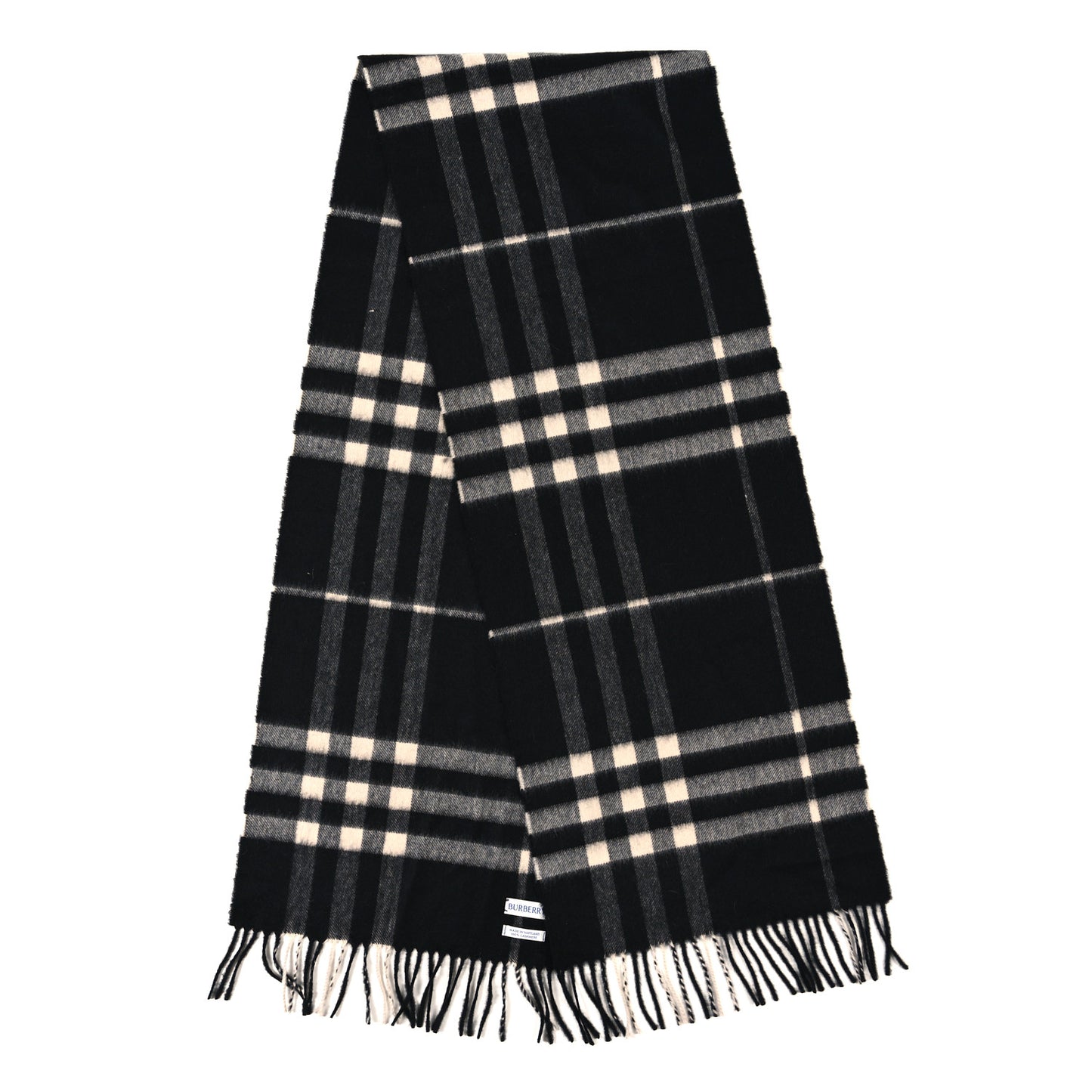 Cashmere Giant Check Fringe Scarf Black