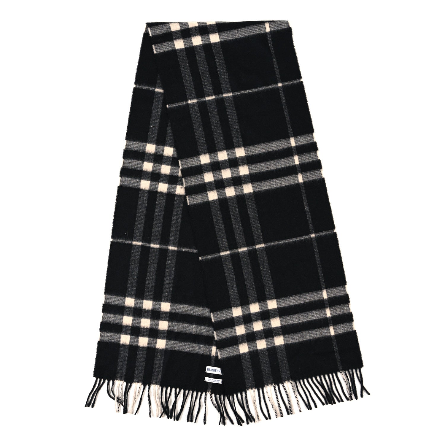 Burberry Cashmere Giant Check Fringe Scarf Black 2 of 4