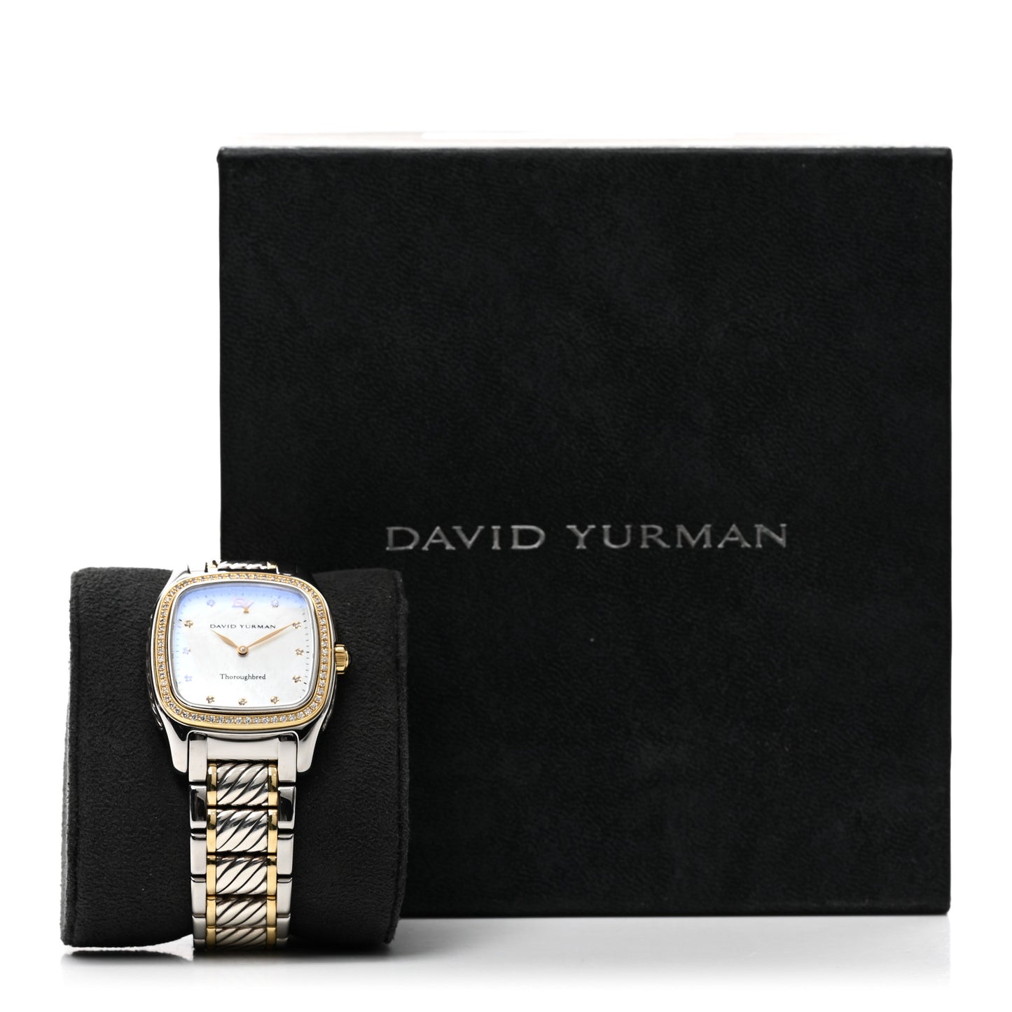 Stainless Steel 18K Yellow Gold Diamond Bezel Mother of Pearl 25mm Thoroughbred Quartz Watch