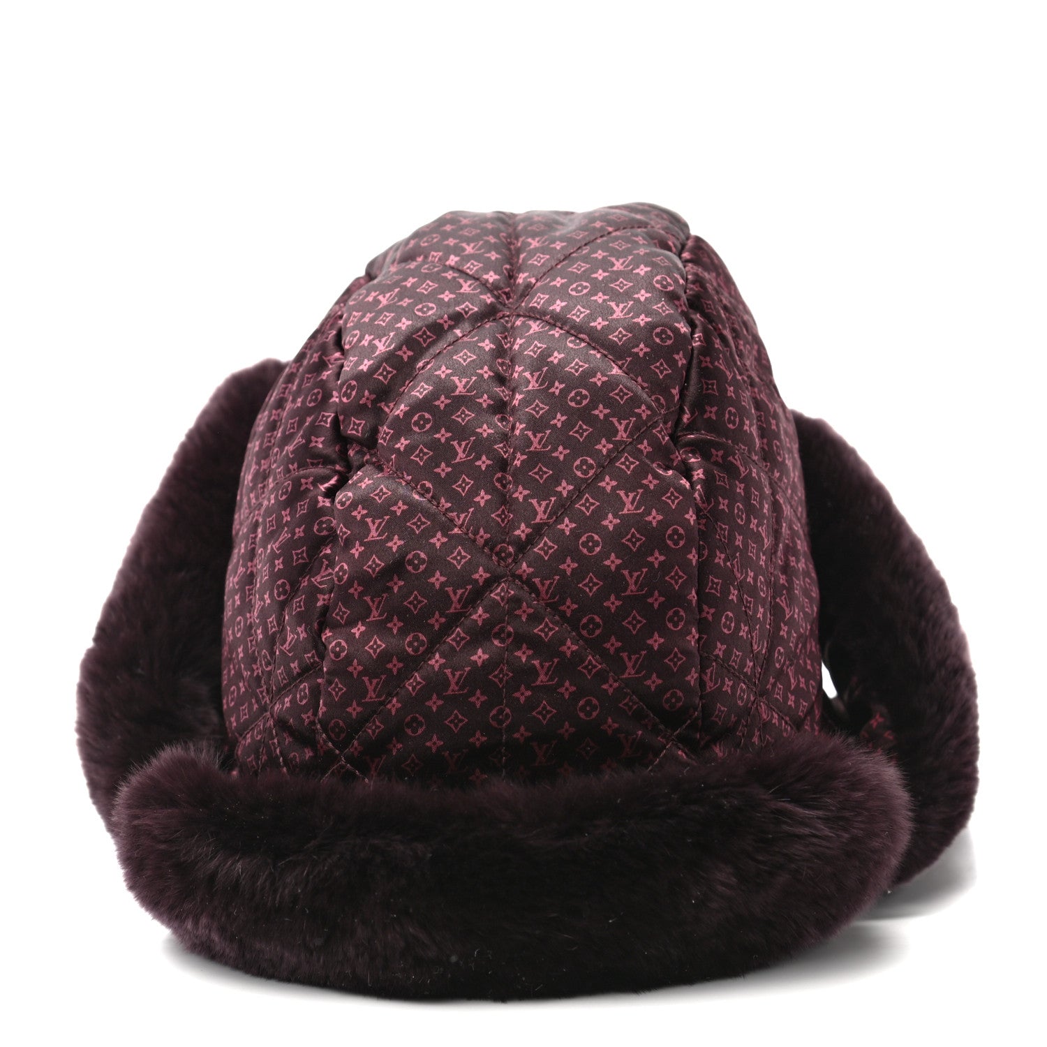Louis Vuitton Monogram Silk Nylon Rabbit Fur Hat S Burgundy 2 of 7