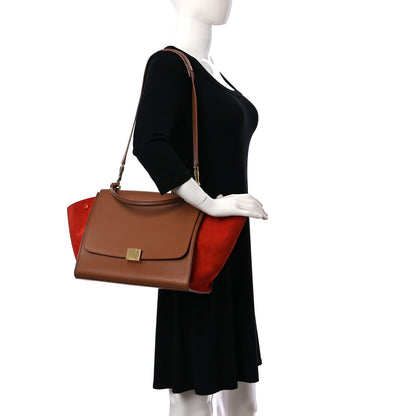 Celine Natural Calfskin Suede Medium Bi-Color Trapeze Beige 2 of 17