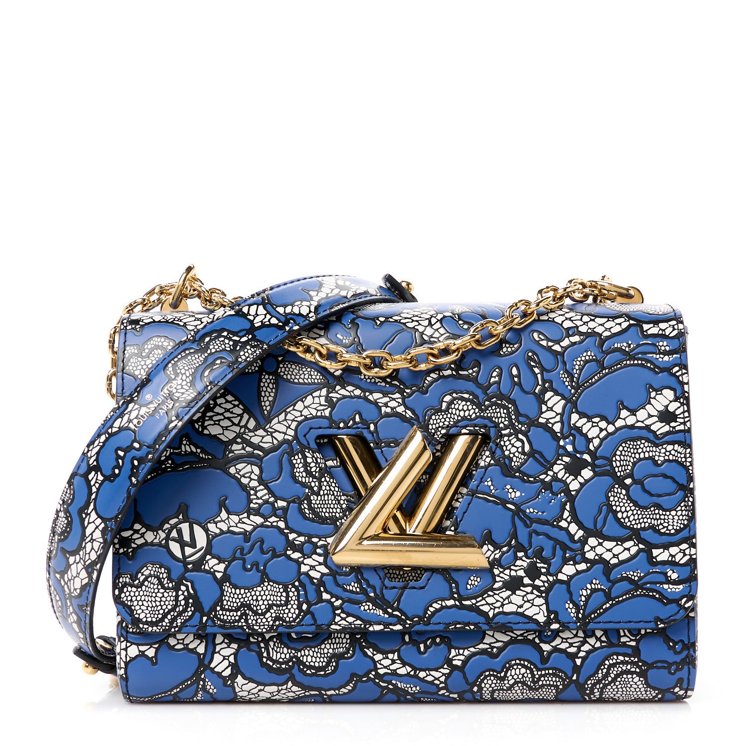 Louis Vuitton Calfskin Lace Flower Inlay Twist Shoulder Bag MM Navy Black 1 of 12