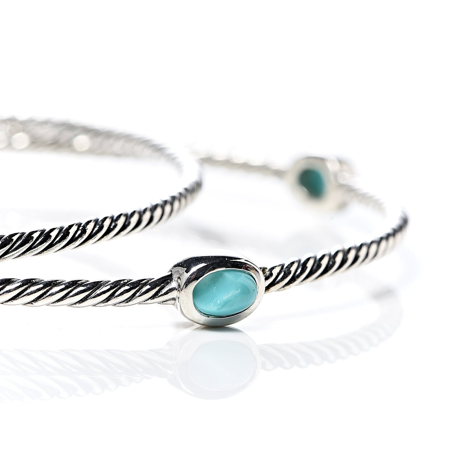 Sterling Silver Turquoise Color Classics Cable Bangle Bracelet Set of 2
