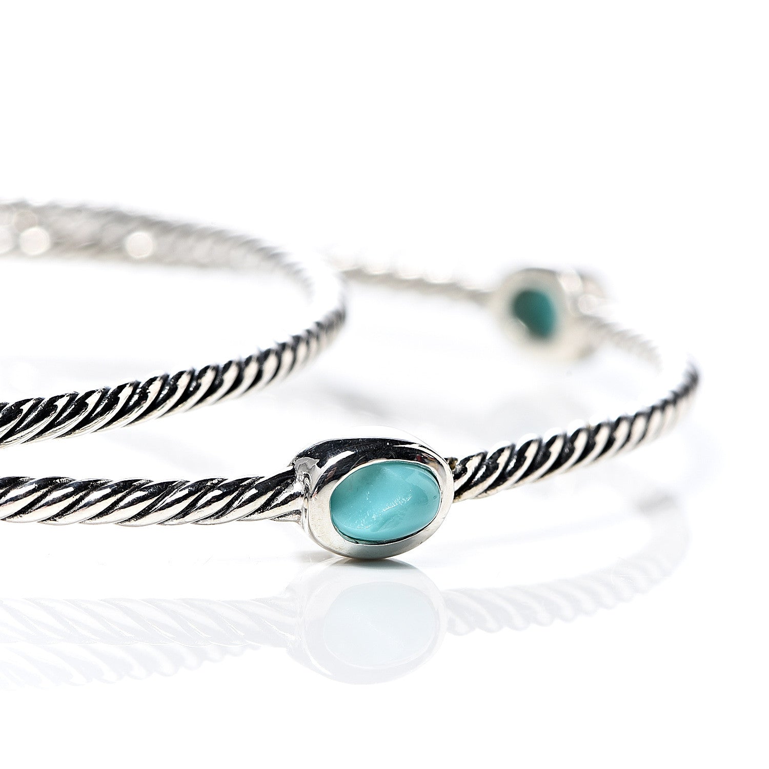 David Yurman Sterling Silver Turquoise Color Classics Cable Bangle Bracelet Set of 2 4 of 4