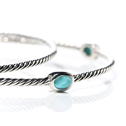 David Yurman Sterling Silver Turquoise Color Classics Cable Bangle Bracelet Set of 2 4 of 4