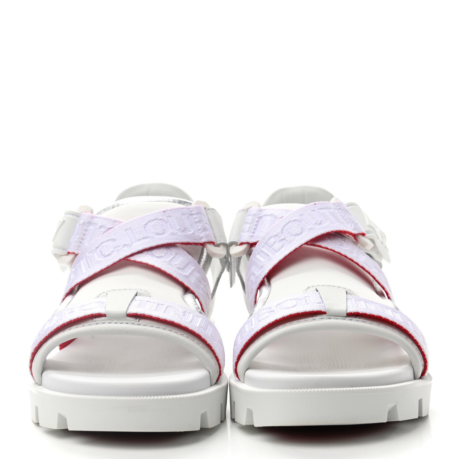 Christian Louboutin Calfskin Velcrissimo Flat Sandals 35.5 Blanco Silver 2 of 8