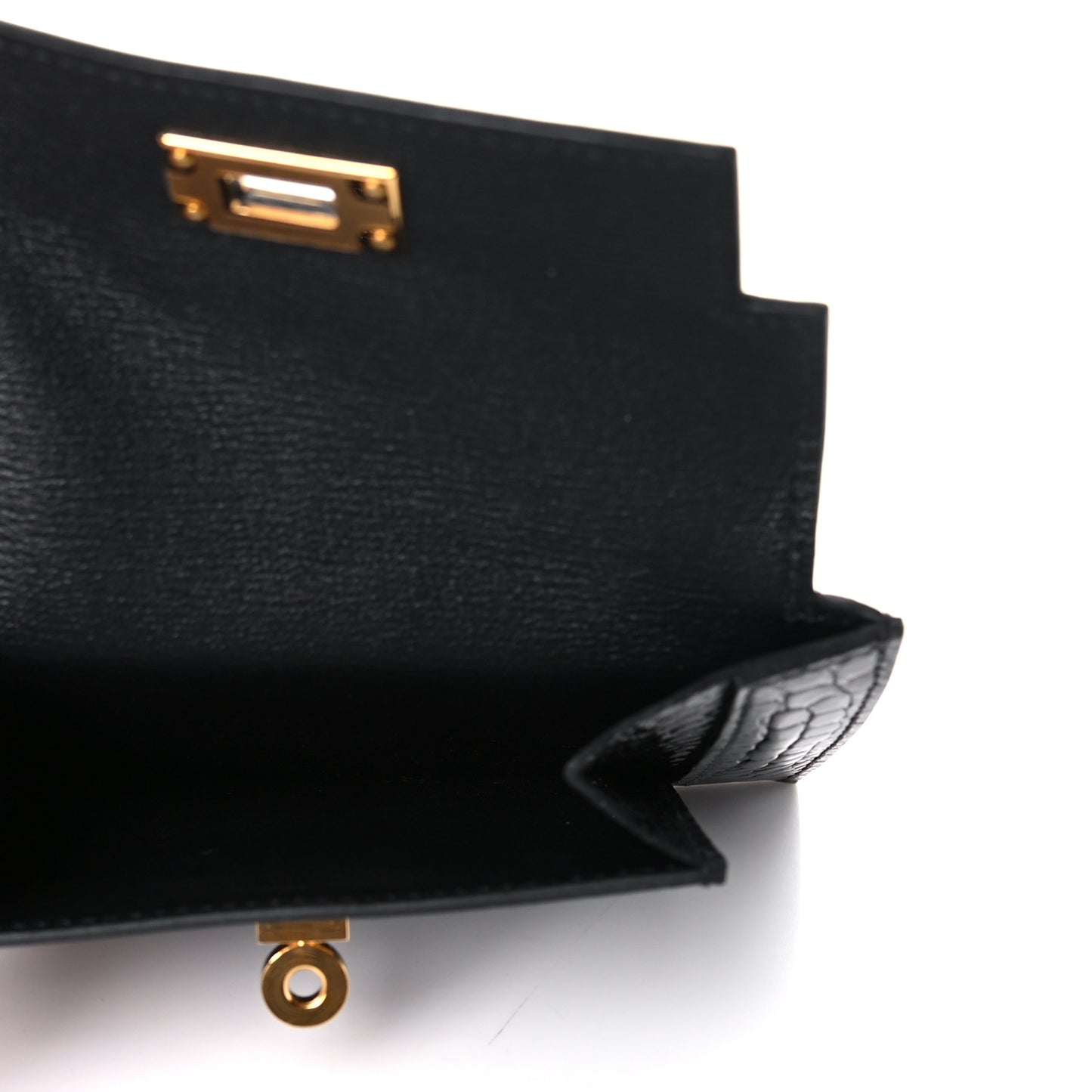 Shiny Alligator Kelly Pocket Compact Wallet Black