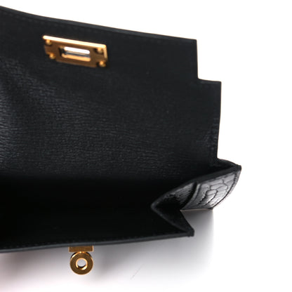 Hermes Shiny Alligator Kelly Pocket Compact Wallet Black 5 of 8