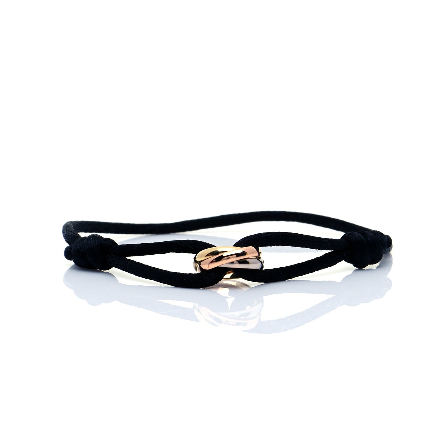 18K Pink Yellow White Gold Trinity Adjustable Cord Bracelet Black
