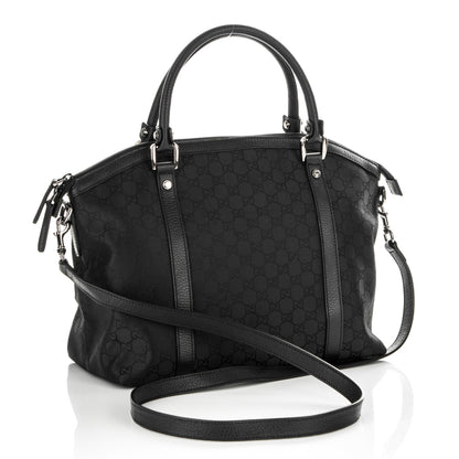 Gucci Nylon Monogram Medium GG Charm Dome Satchel Black 3 of 7