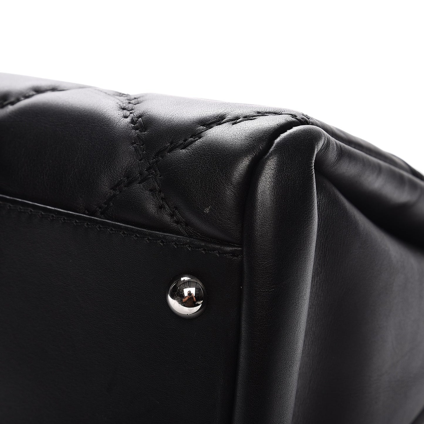 Calfskin Double Stitch Large Hamptons Flap Bag Black