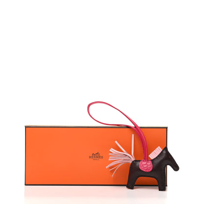 Hermes Milo Lambskin Matte Alligator Touch Grigri Rodeo Horse Bag Charm PM Rouge Sellier Framboise Rose Sakura 5 of 5