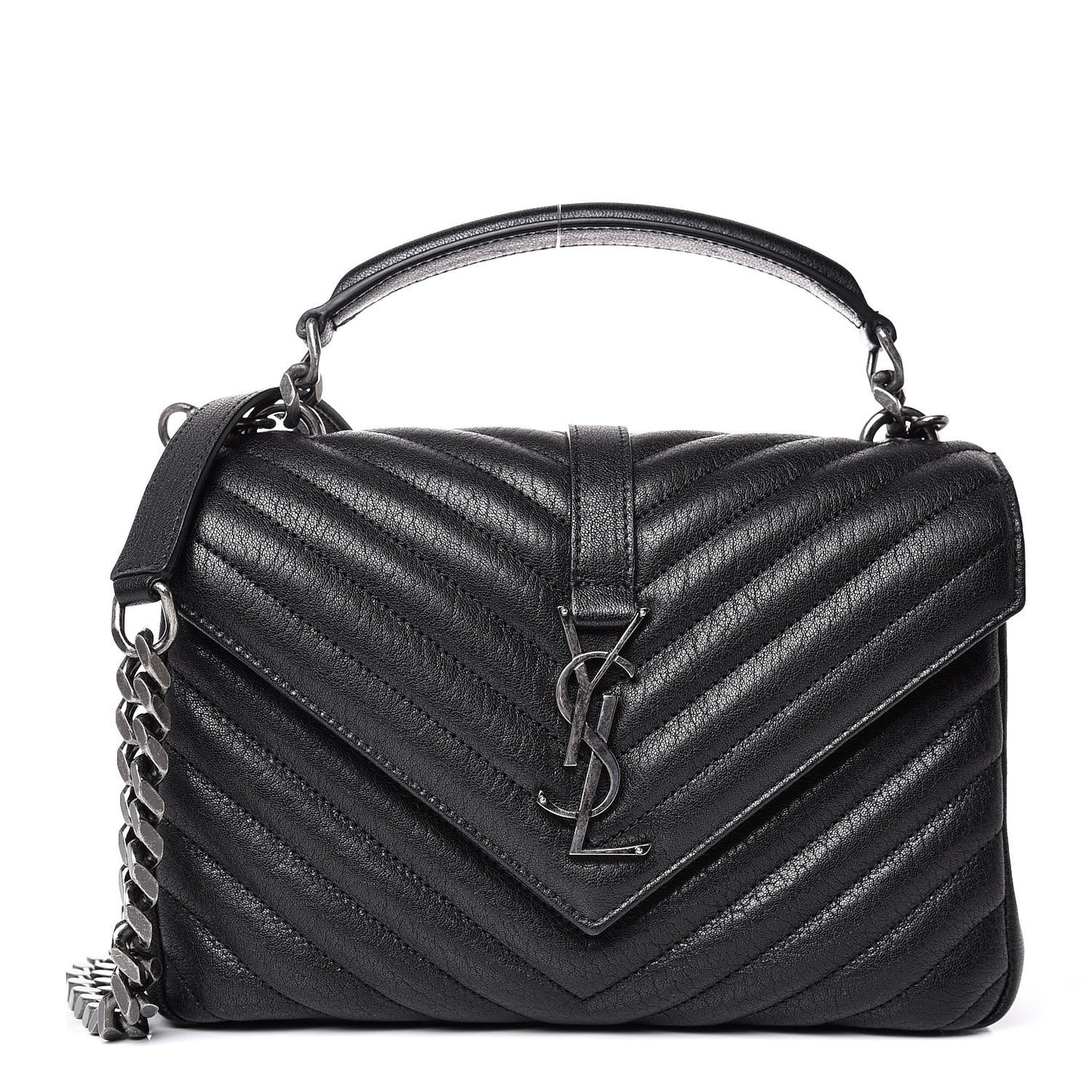 Sheepskin Matelasse Chevron Monogram Medium College Bag Black
