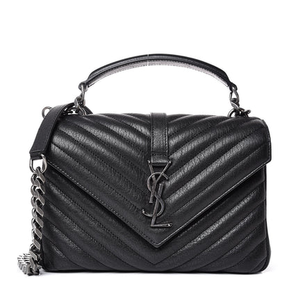 Saint Laurent Sheepskin Matelasse Chevron Monogram Medium College Bag Black 1 of 7