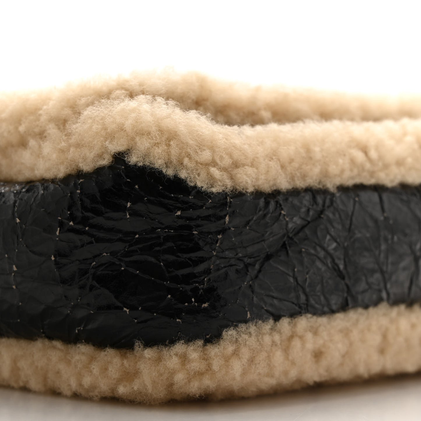 Shiny Crumpled Sheepskin Shearling CC Mania Flap Bag Black Beige