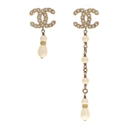 Chanel Crystal Pearl Pearls Coronation Uneven Earrings Gold 1 of 4
