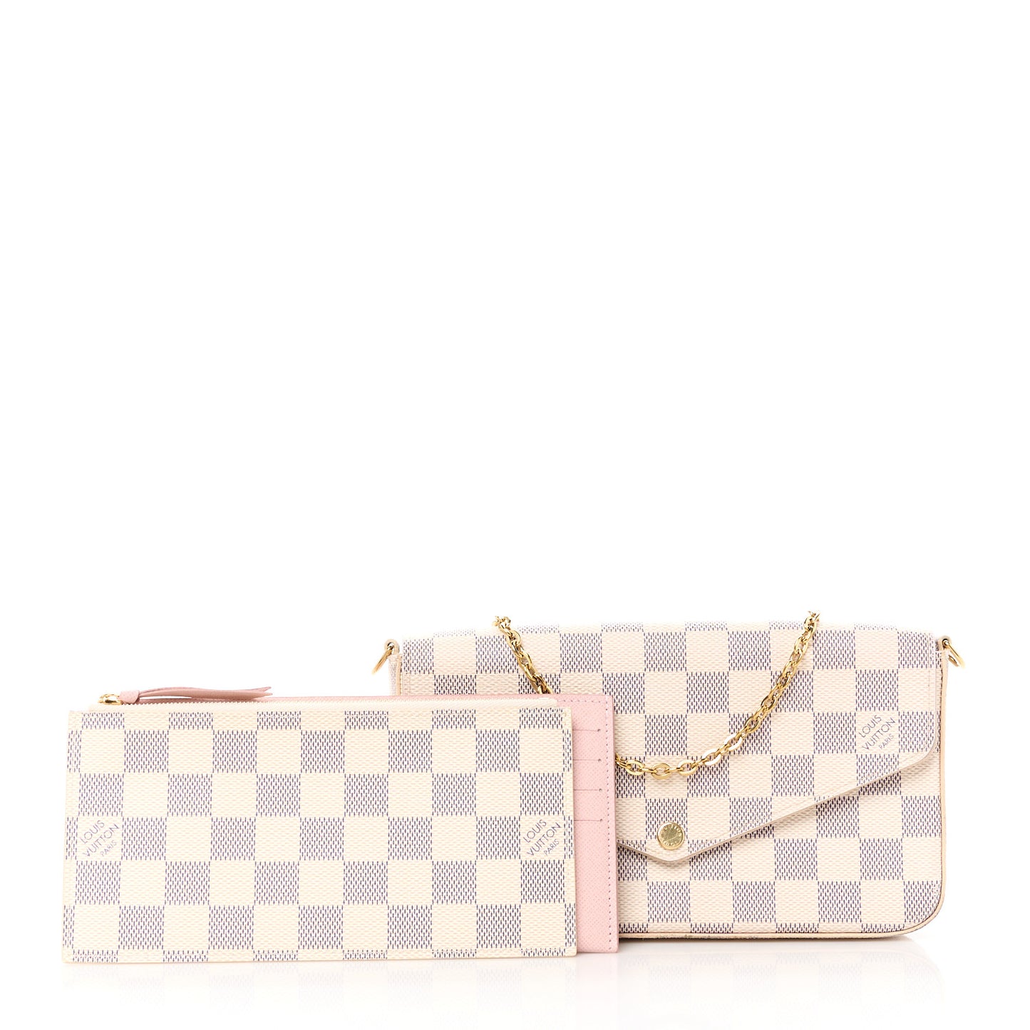 Damier Azur Pochette Felicie Chain Wallet Rose Ballerine