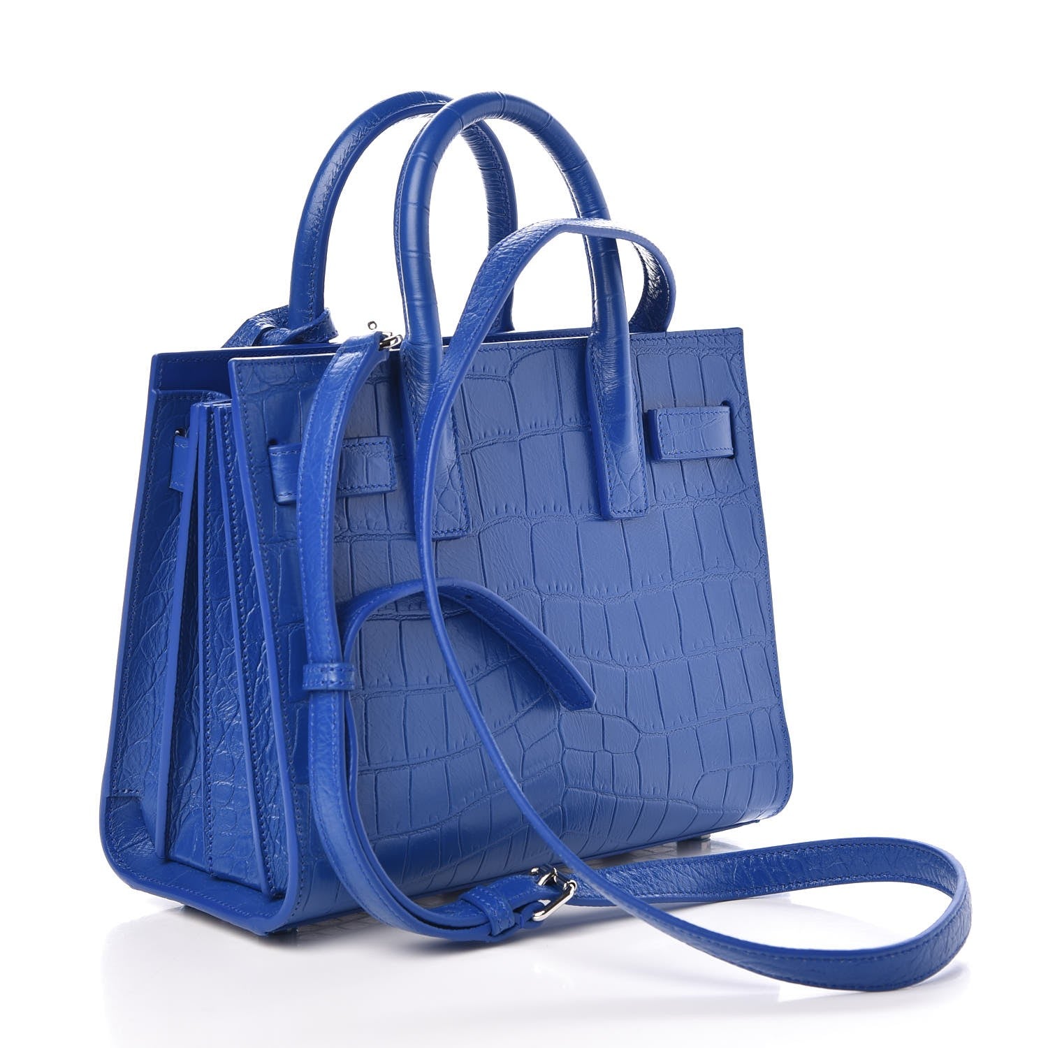 Saint Laurent Calfskin Crocodile Embossed Nano Sac De Jour Royal Blue 3 of 7