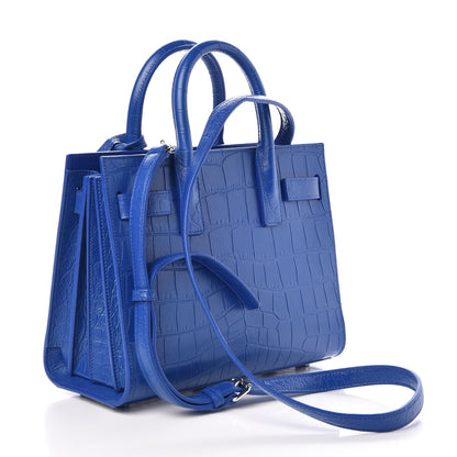 Saint Laurent Calfskin Crocodile Embossed Nano Sac De Jour Royal Blue 3 of 7