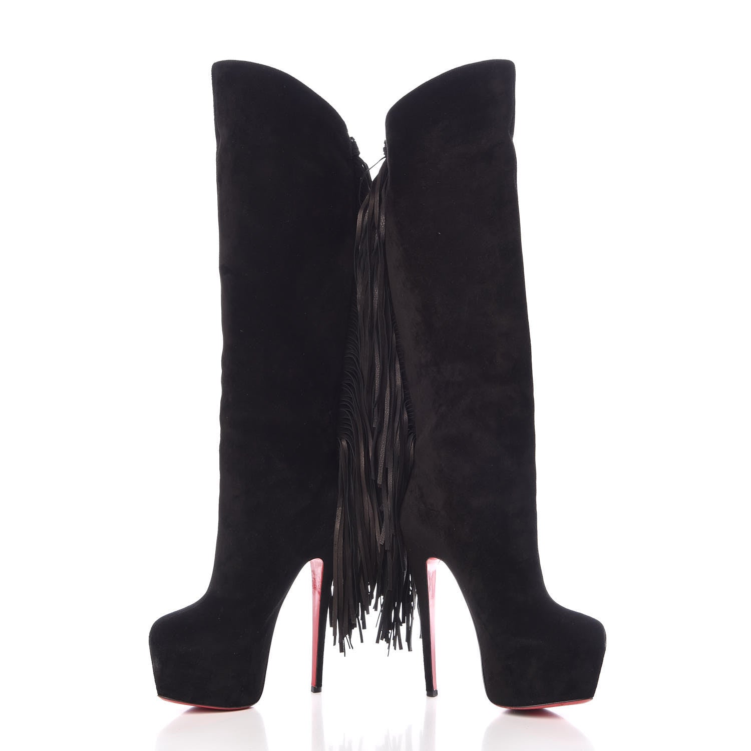 Christian Louboutin Suede Fringe Interlopa 160 Over The Knee Boots 37.5 Black 5 of 12