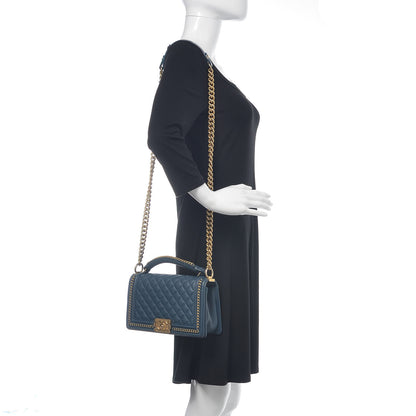 Chanel Calfskin Quilted Medium Top Handle Boy Flap Blue 2 of 11
