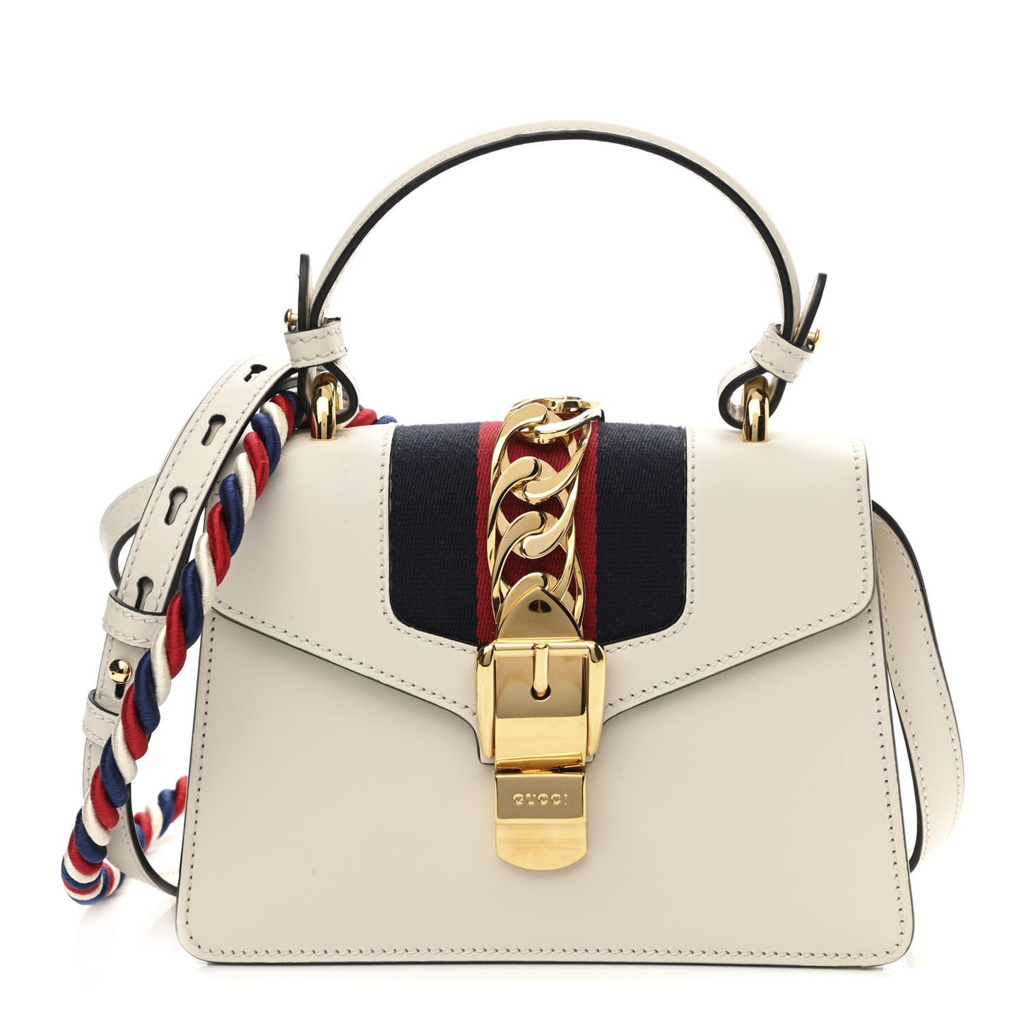 Calfskin Mini Sylvie Top Handle Bag White