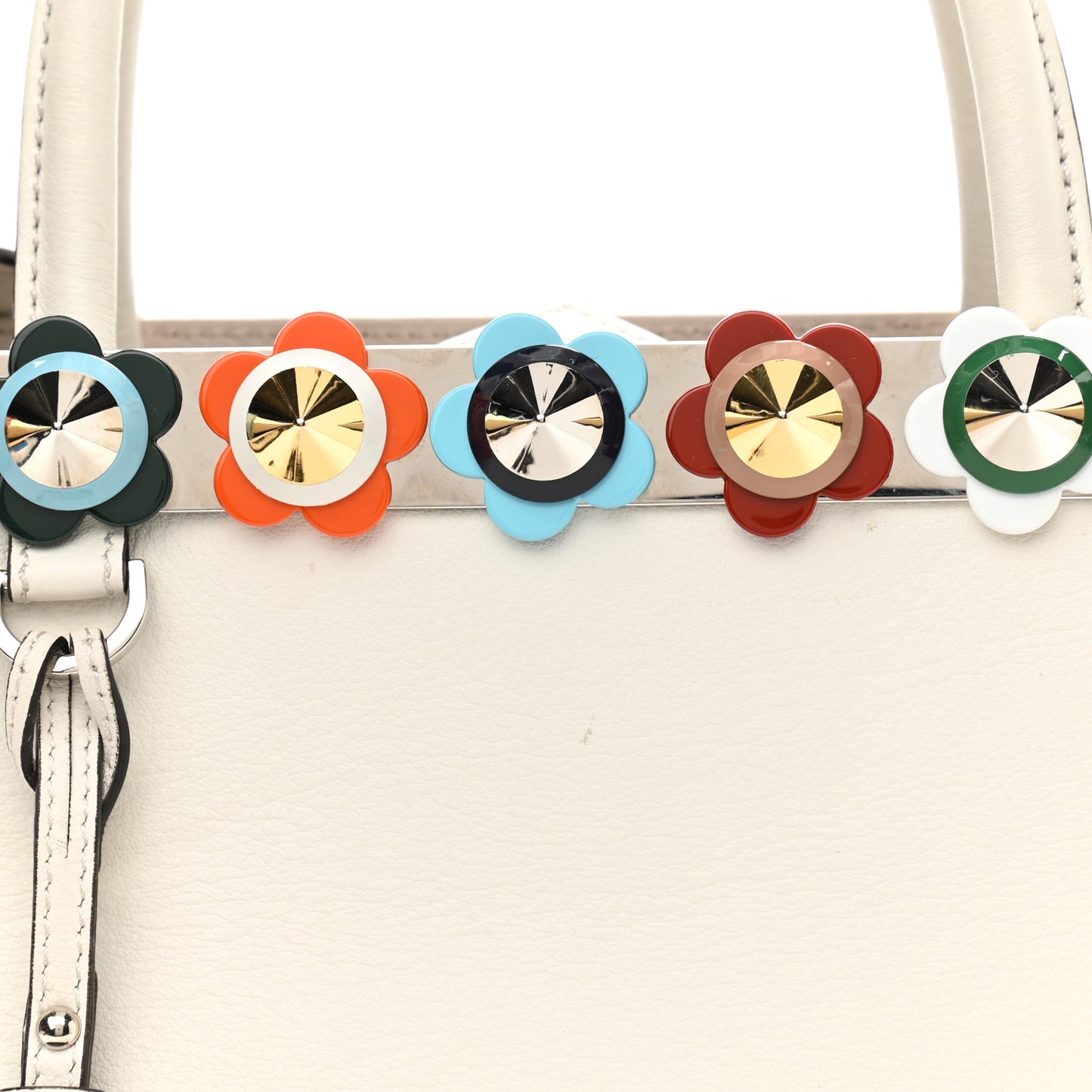 Calfskin PVC Flower Studs Petite 2Jours Tote White Ice Multicolor