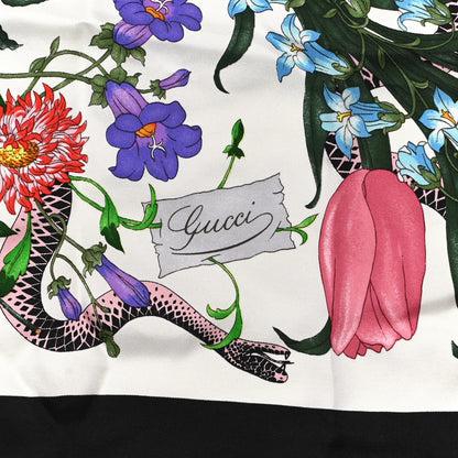 Gucci Silk Twill Flora Snake Square Scarf Ivory Black 4 of 4