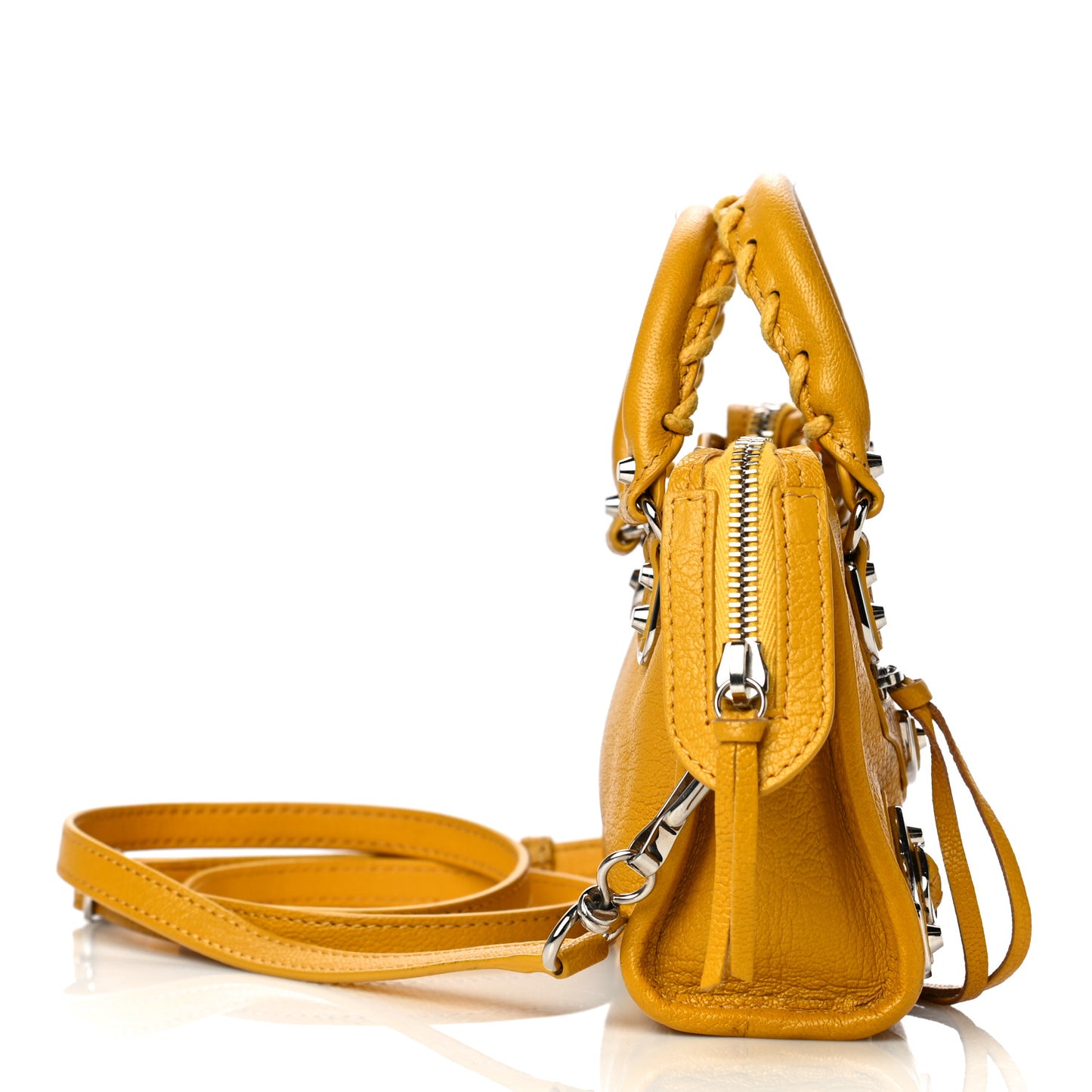 Chevre Silver Metallic Edge Hardware Nano City Jaune Epi